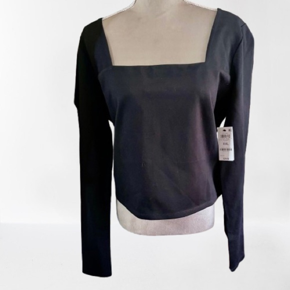 Elegant Black Square Neck Long Sleeve Top